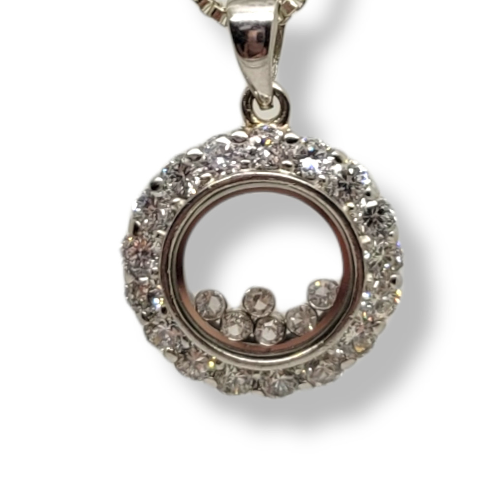 Glitter in Motion Caged Diamond Simulants in framed glass Halo 1.15cttw Pendant